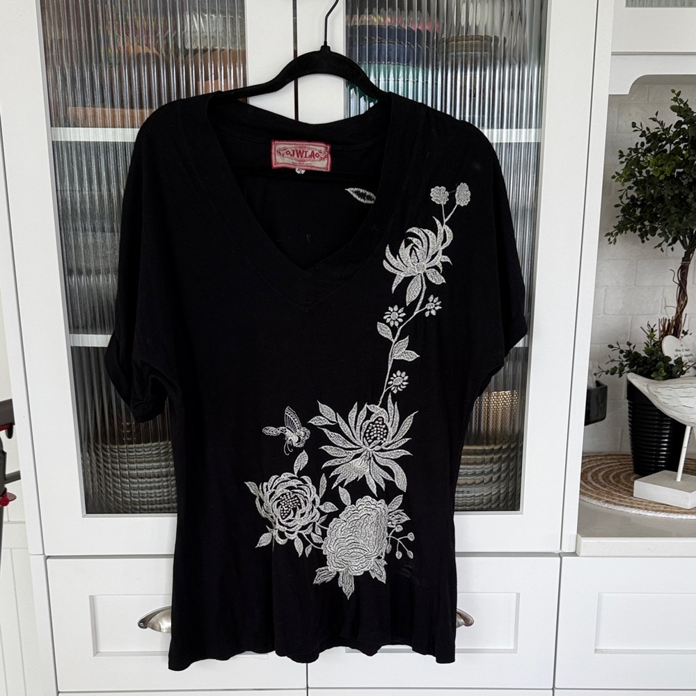 Johnny Was embroidered black top
